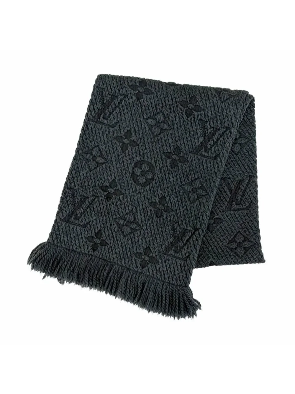 Louis Vuitton Logomania Scarf Wool Silk Monogram Dark Gray